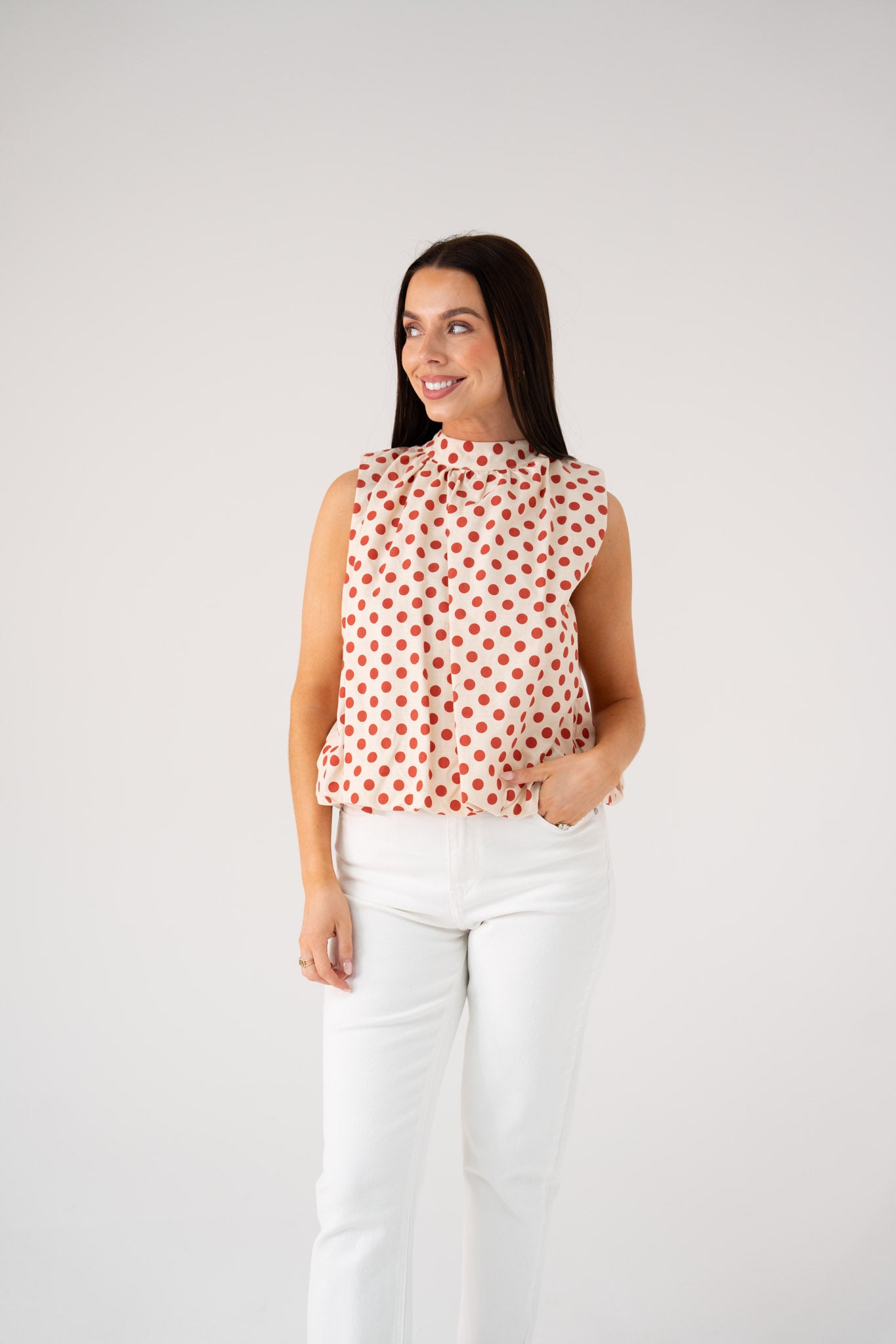 Iris Bow Detail Spotted Top In Red