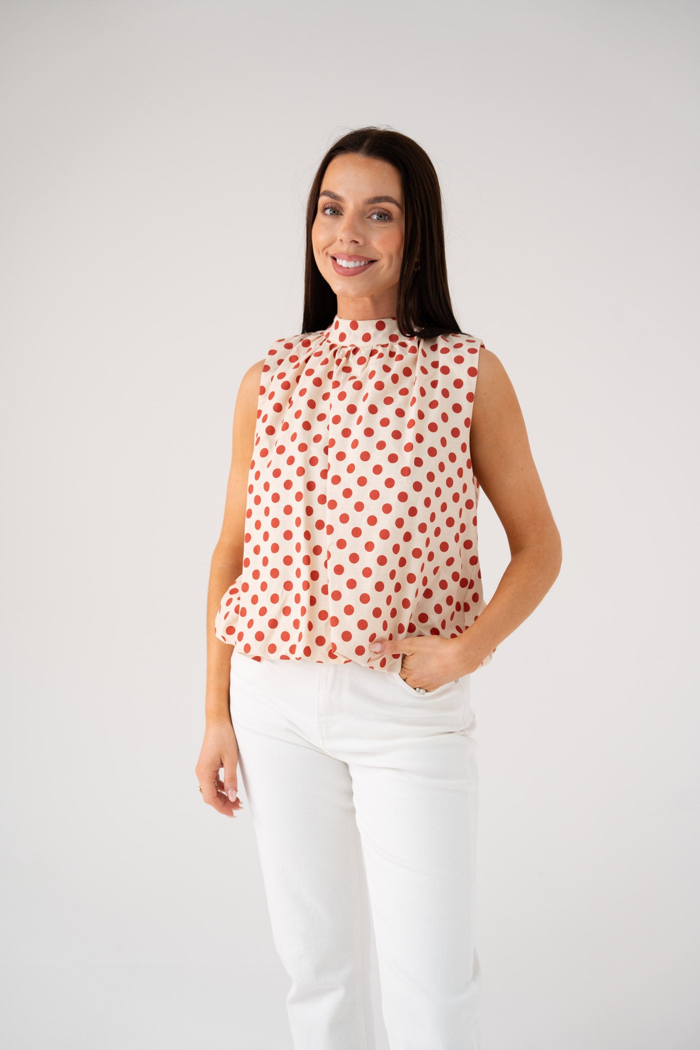 Iris Bow Detail Spotted Top In Red