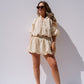 Iris Bubble Hem Shorts In Beige Stripe