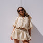 Iris Bubble Hem Shorts In Beige Stripe