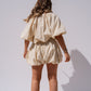 Iris Bubble Hem Top In Beige Stripe
