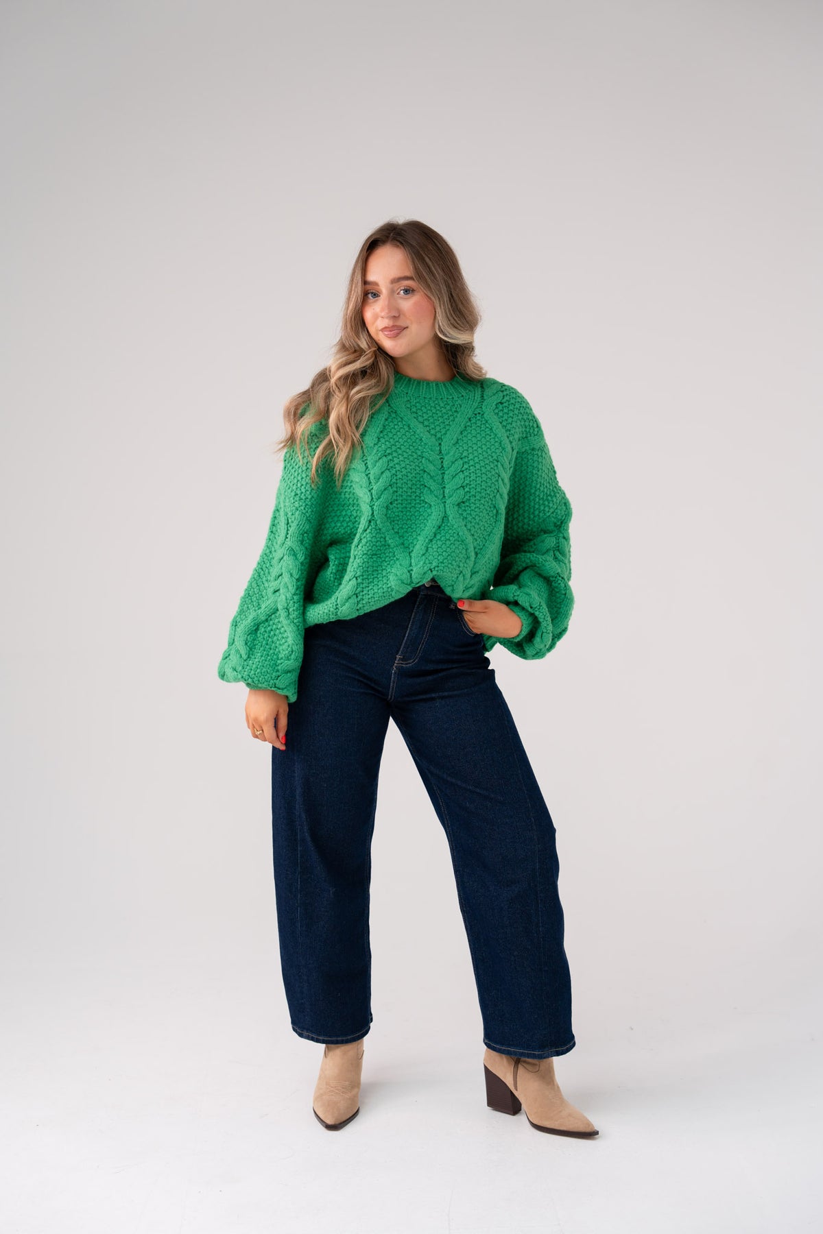 Iris Cable Knit Jumper In Green