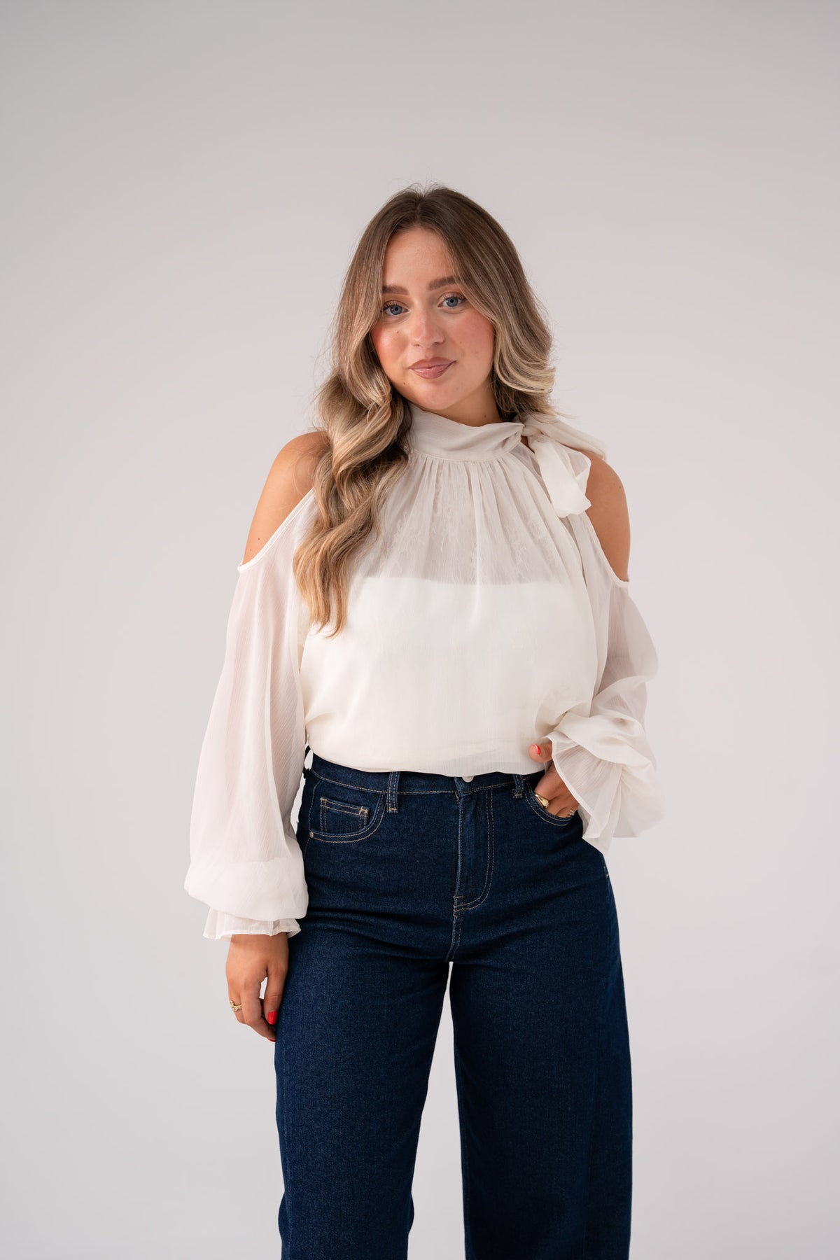 Iris Cold Shoulder Drape Top In Cream