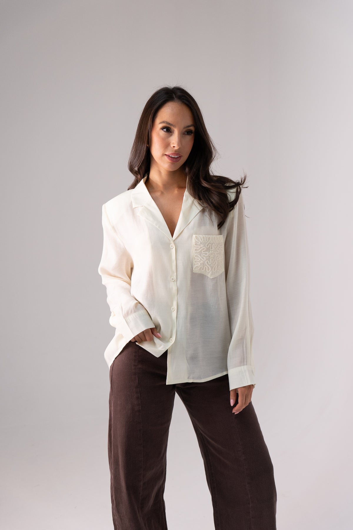 Iris Embroidered Pocket Blouse In Cream
