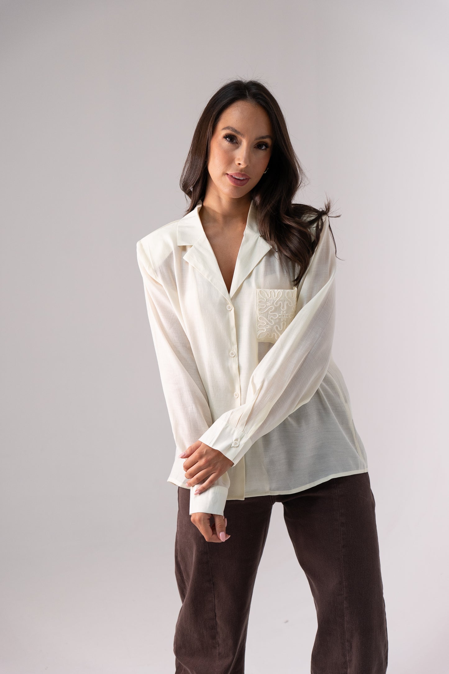 Iris Embroidered Pocket Blouse In Cream