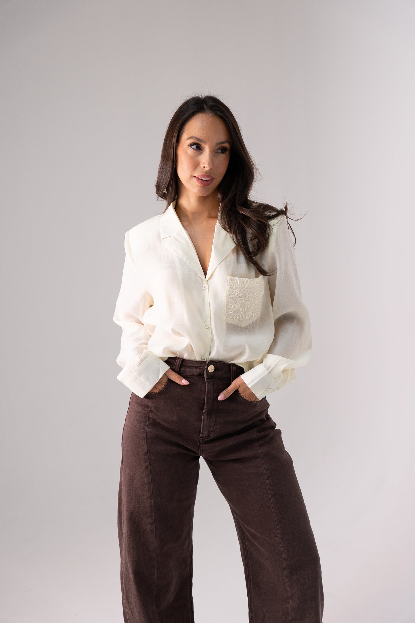 Iris Embroidered Pocket Blouse In Cream