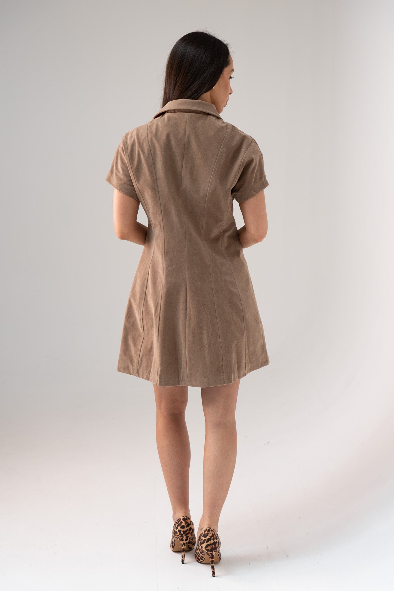 Iris Faux Suede Dress In Taupe