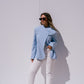 Iris High Collar Pinstripe Blazer In Blue