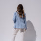 Iris High Collar Pinstripe Blazer In Blue