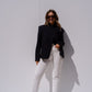 Iris High Collar Pinstripe Blazer In Navy