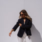 Iris High Collar Pinstripe Blazer In Navy