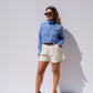 Iris High Neck Pinstripe Shirt In Blue