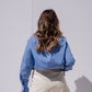 Iris High Neck Pinstripe Shirt In Blue