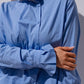 Iris High Neck Pinstripe Shirt In Blue