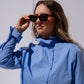 Iris High Neck Pinstripe Shirt In Blue