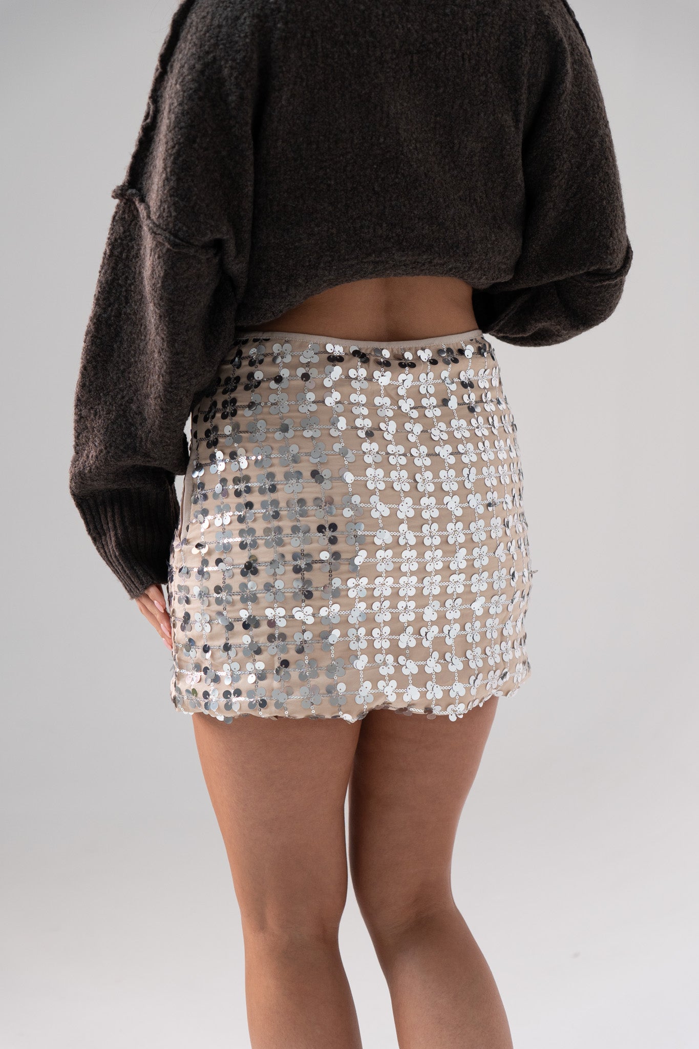 Iris Multi Sequin Skirt In Neutral
