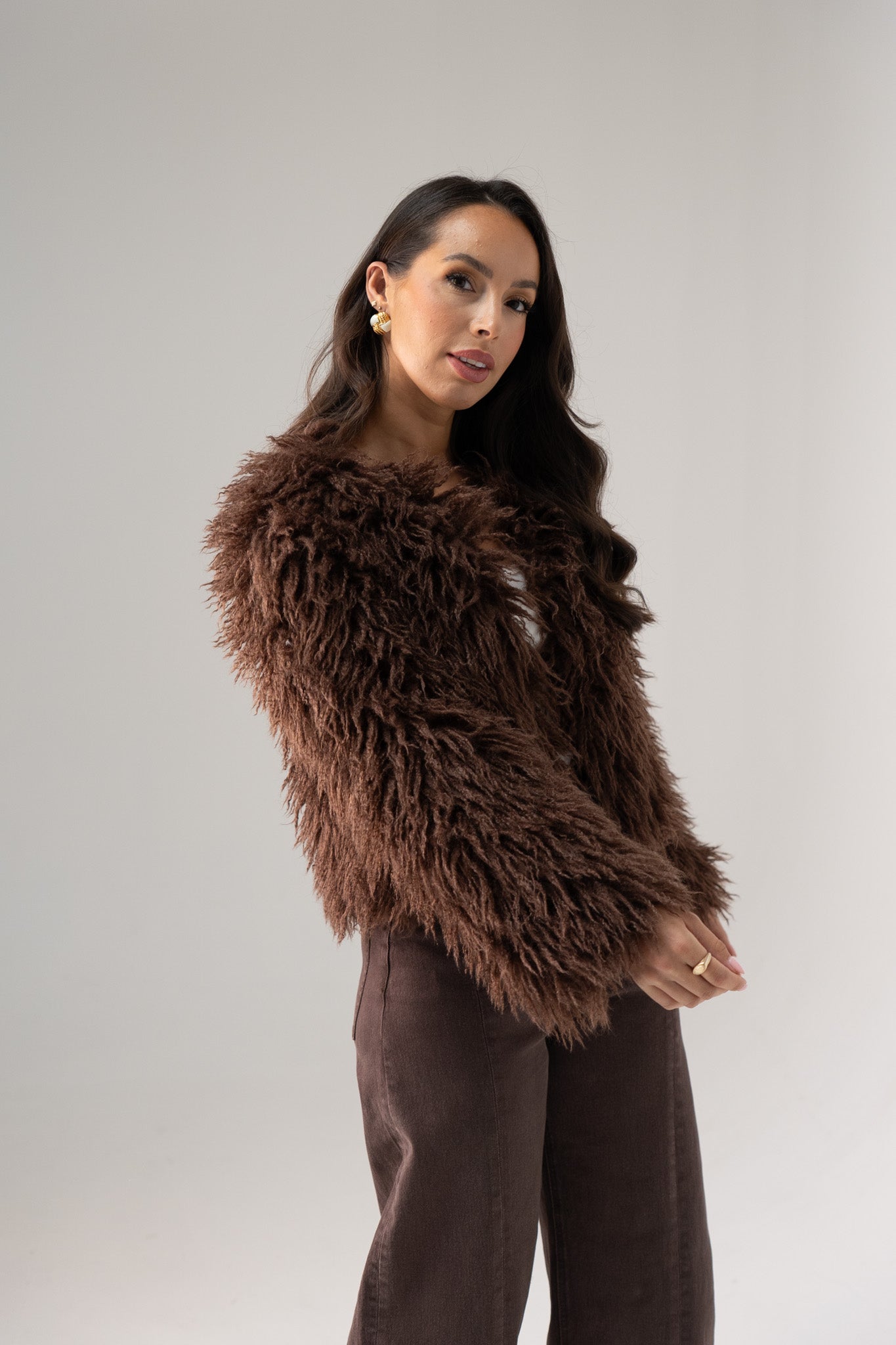Iris Textured Coat In Chocolate