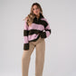 Iris Zip Cardigan In Pink & Khaki