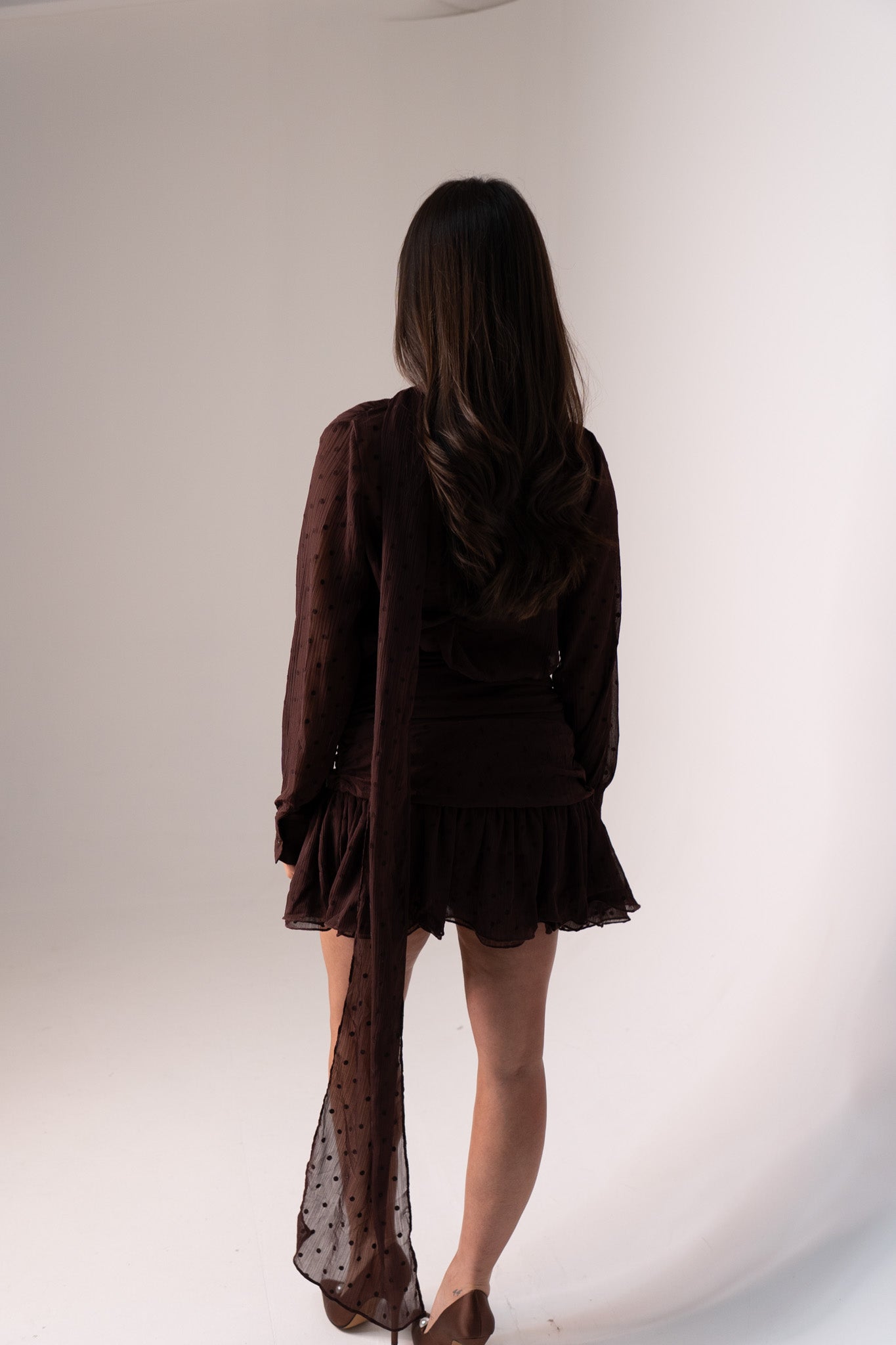 Iris Polka Dot Wrap Dress In Chocolate