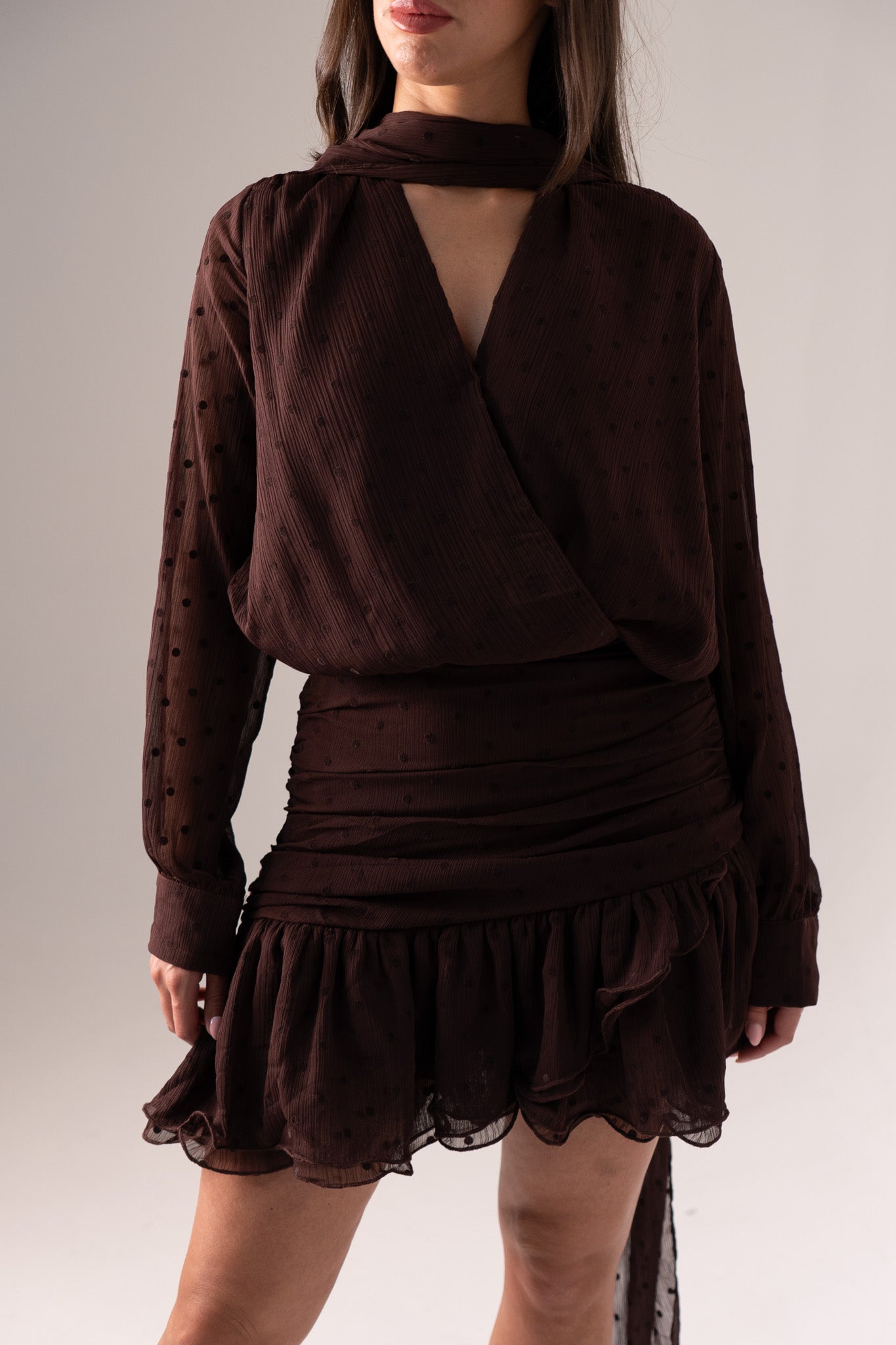 Iris Polka Dot Wrap Dress In Chocolate