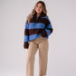 Iris Zip Cardigan In Coffee & Blue
