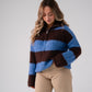 Iris Zip Cardigan In Coffee & Blue