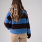 Iris Zip Cardigan In Coffee & Blue