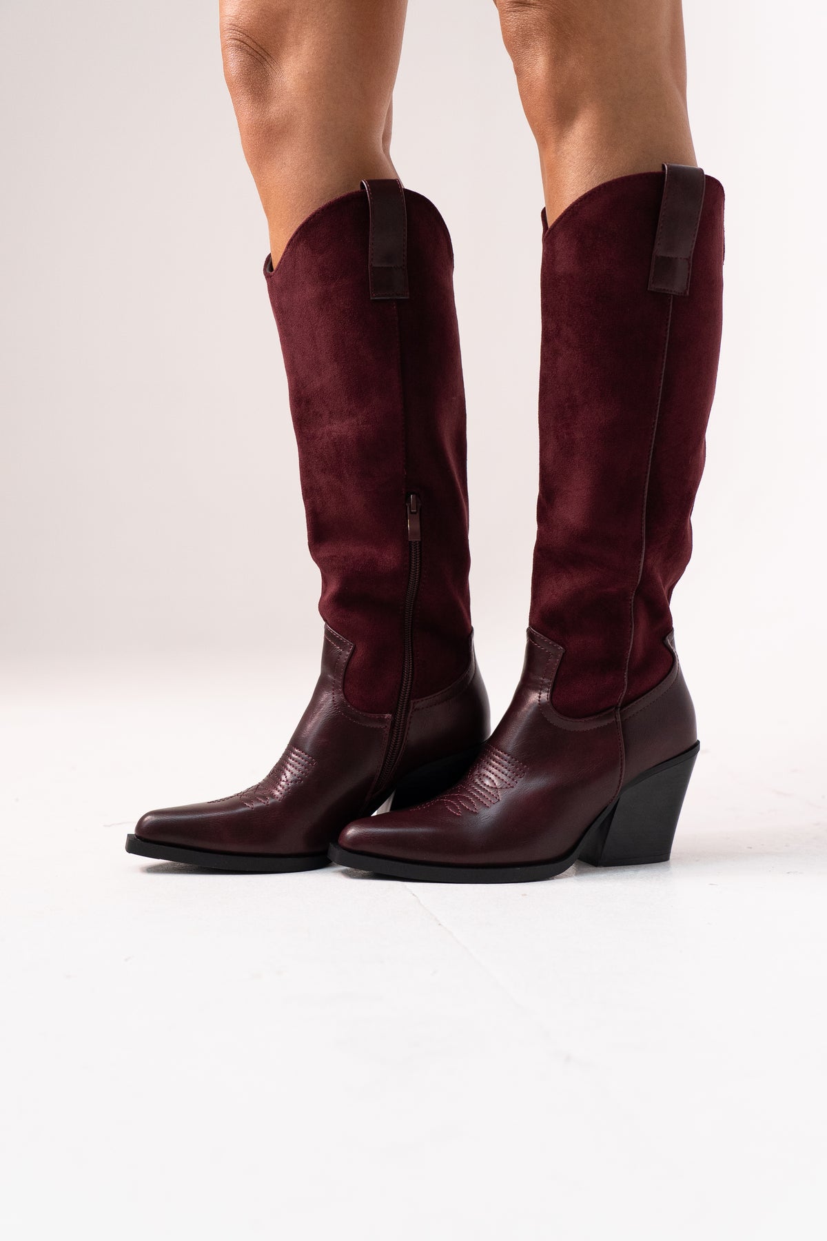 Izzy Bi Material Western Boots In Wine