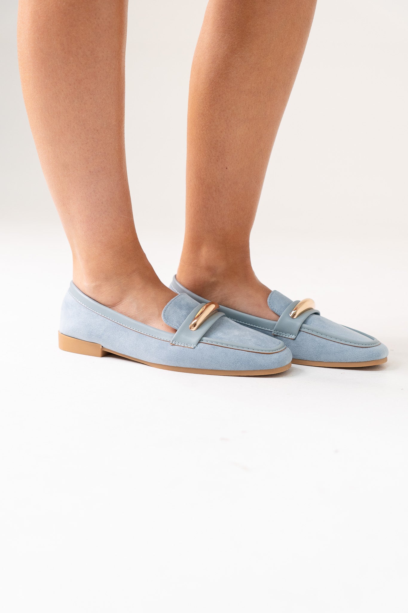 Izzy Buckle Faux Suede Loafer In Blue