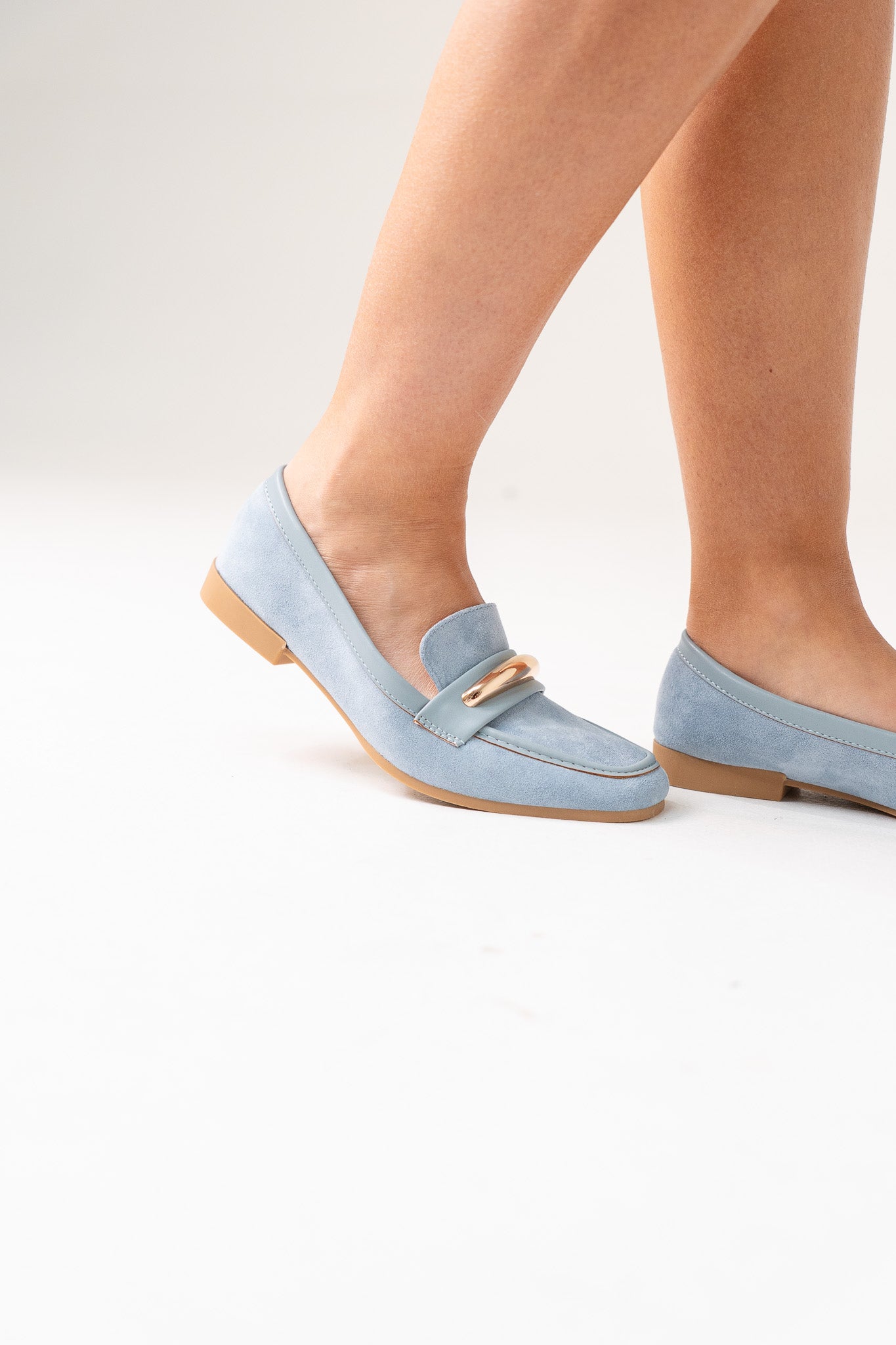 Izzy Buckle Faux Suede Loafer In Blue