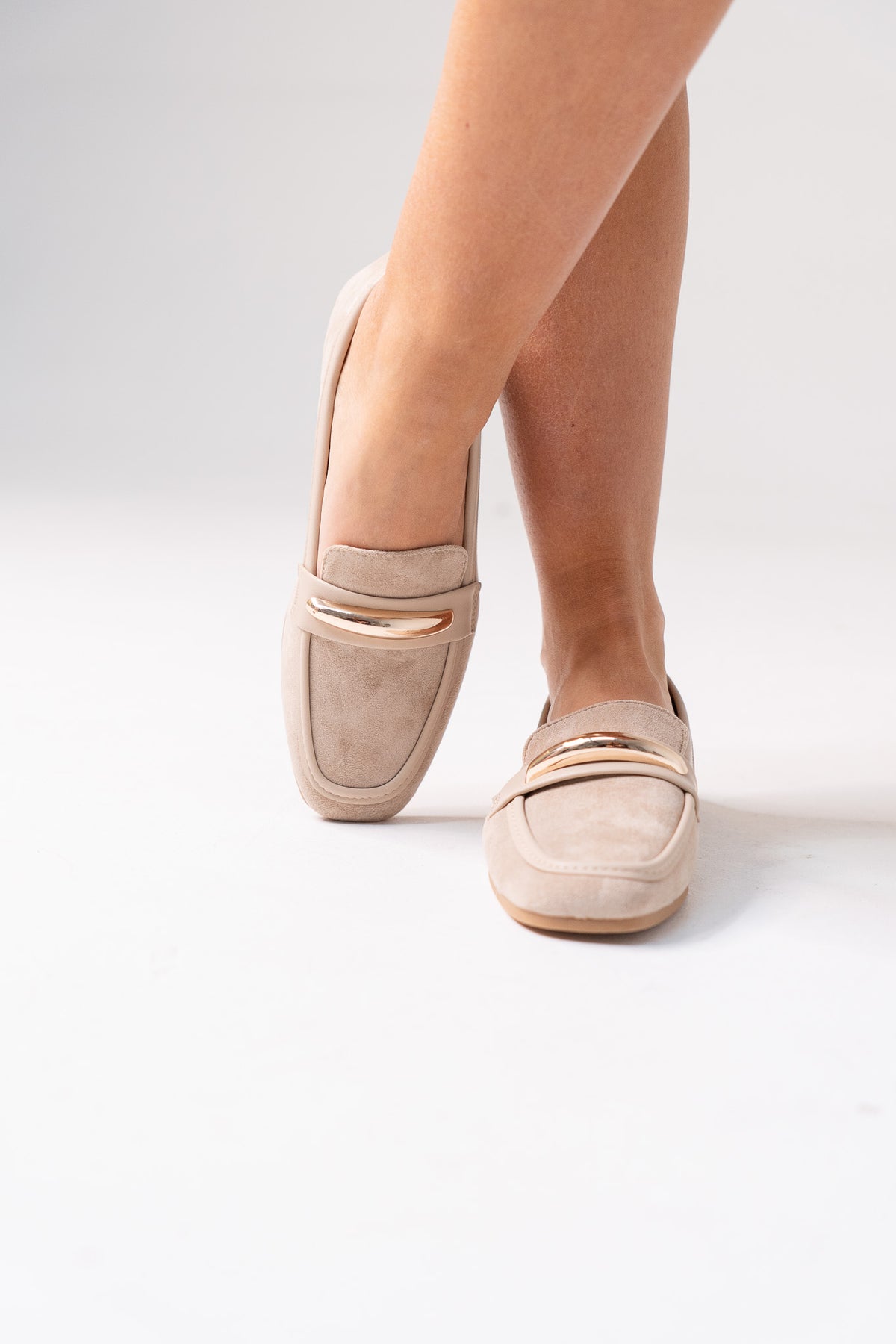 Izzy Buckle Faux Suede Loafer In Neutral