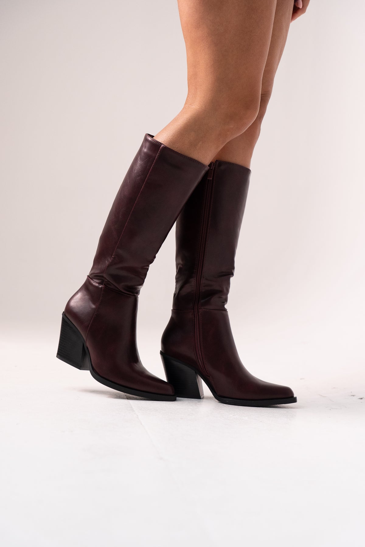 Izzy Faux Leather Western Boot In Wine
