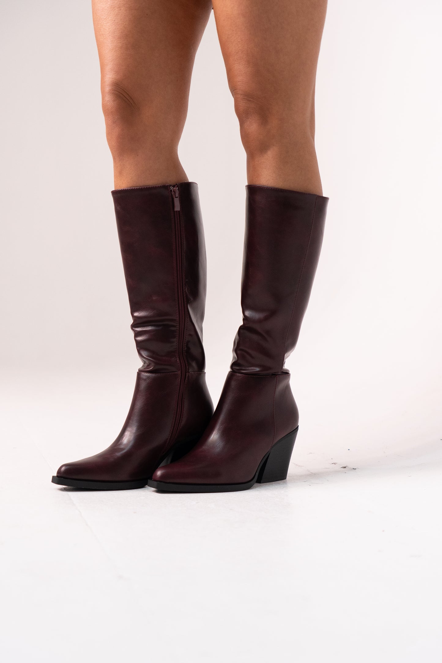 Izzy Faux Leather Western Boot In Wine