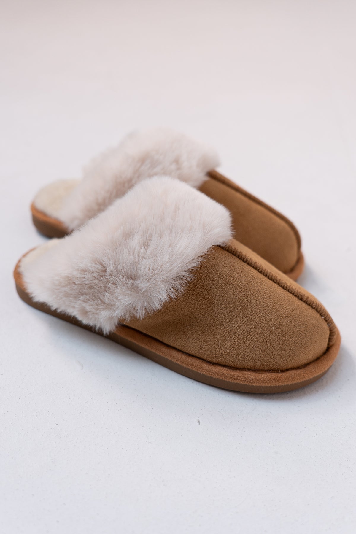 Izzy Faux Suede Slippers In Camel