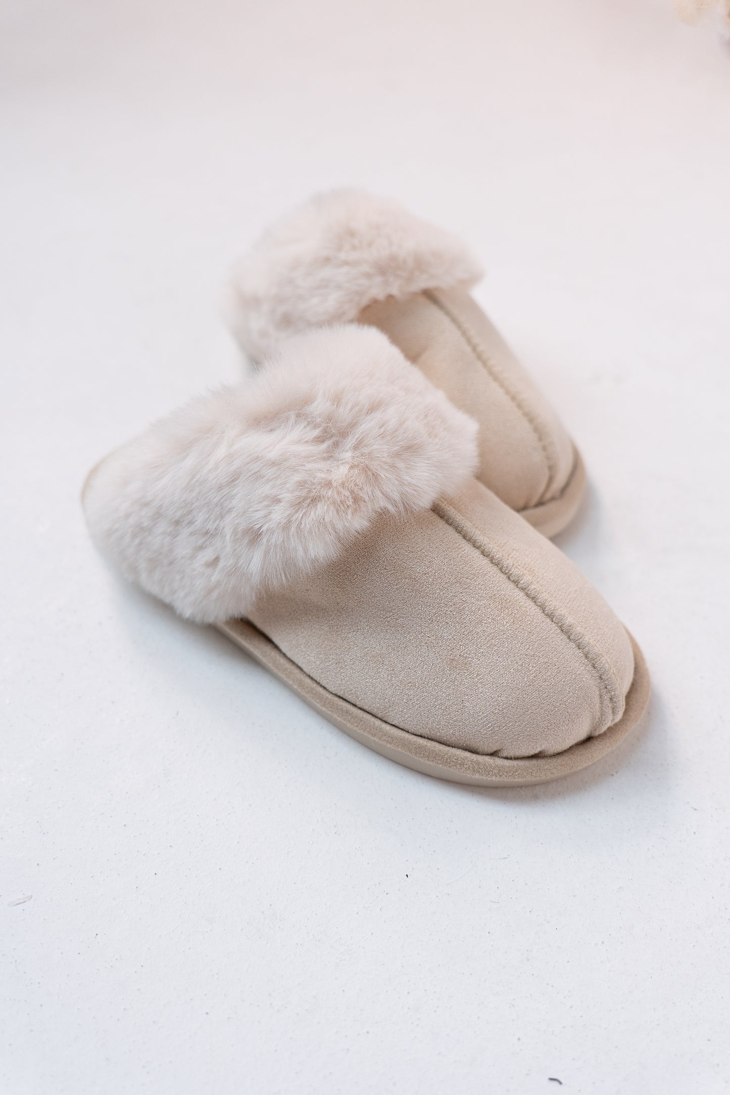 Izzy Faux Suede Slippers In Neutral