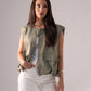 Jane Sleeveless Zip Jacket In Khaki
