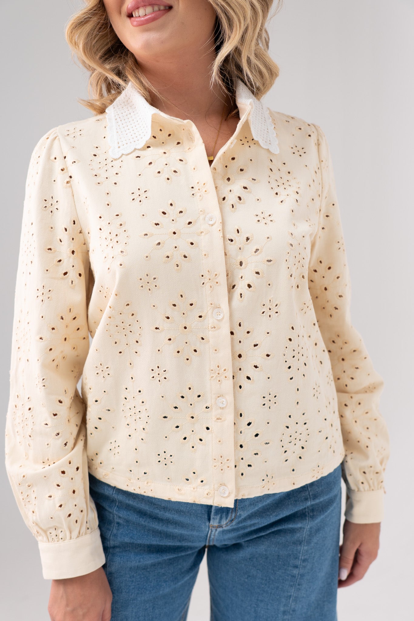 Jasmine Cut Out Floral Blouse In Cream