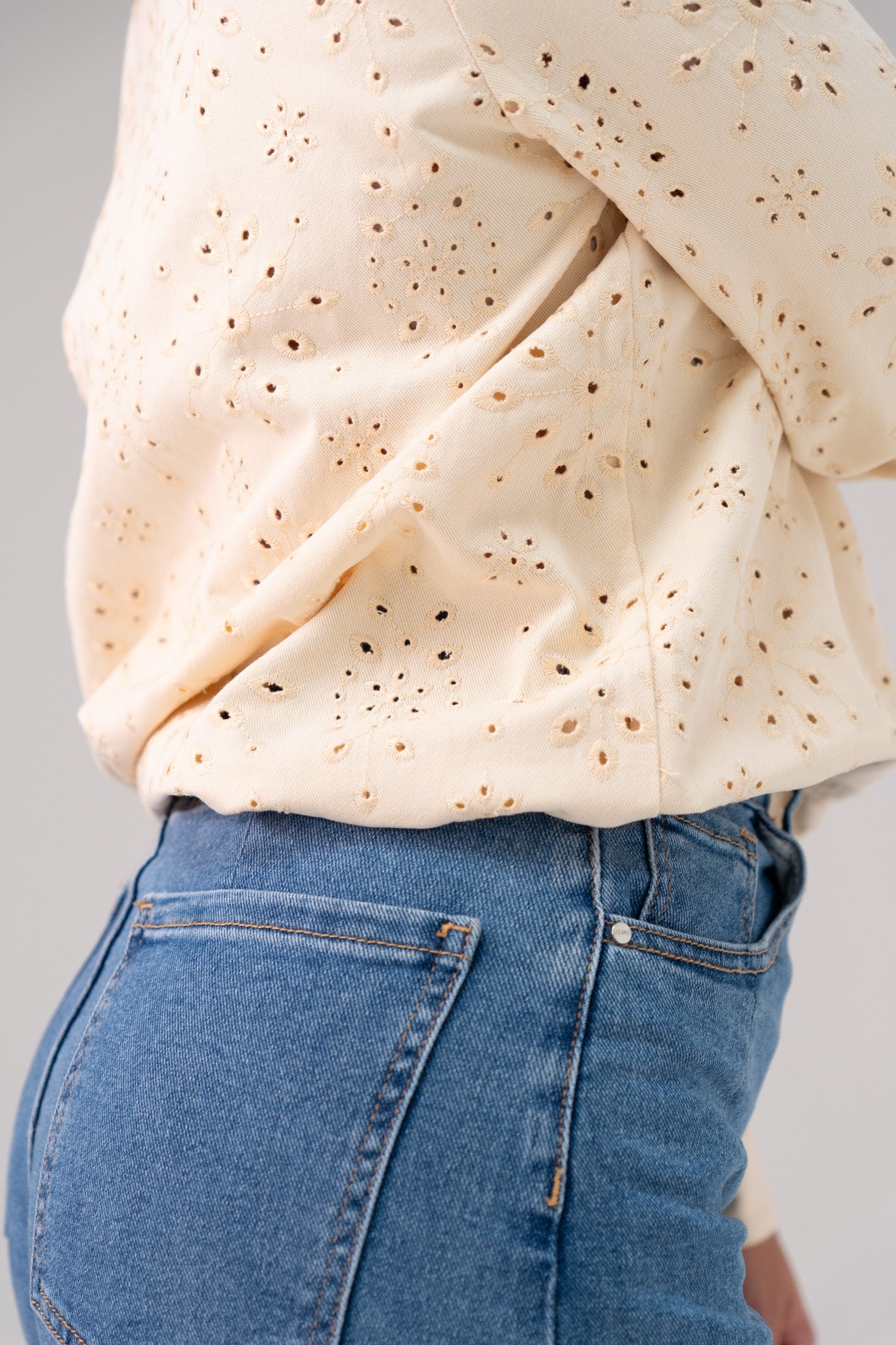 Jasmine Cut Out Floral Blouse In Cream