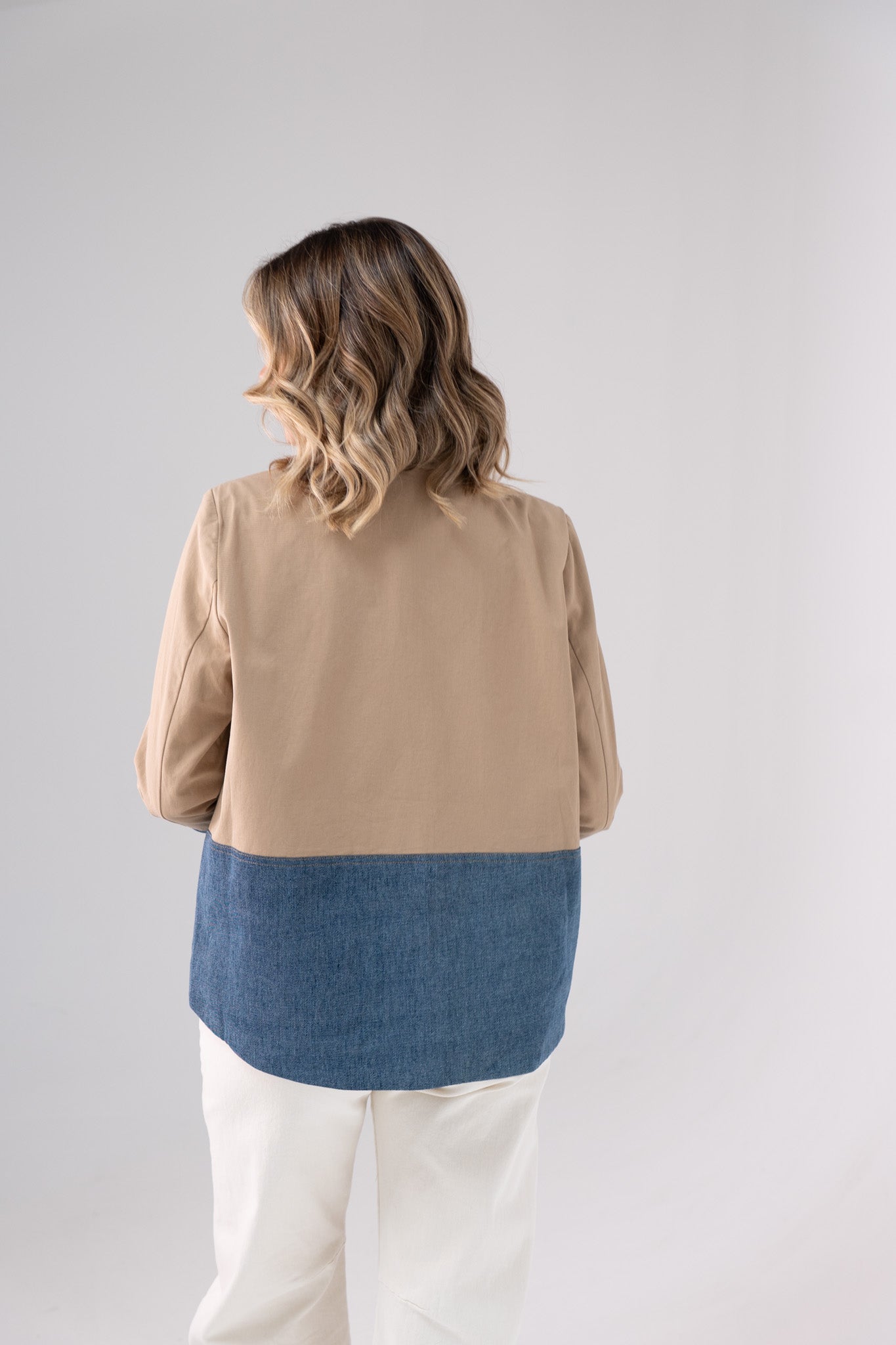 Jasmine Denim Contrast Blazer In Beige