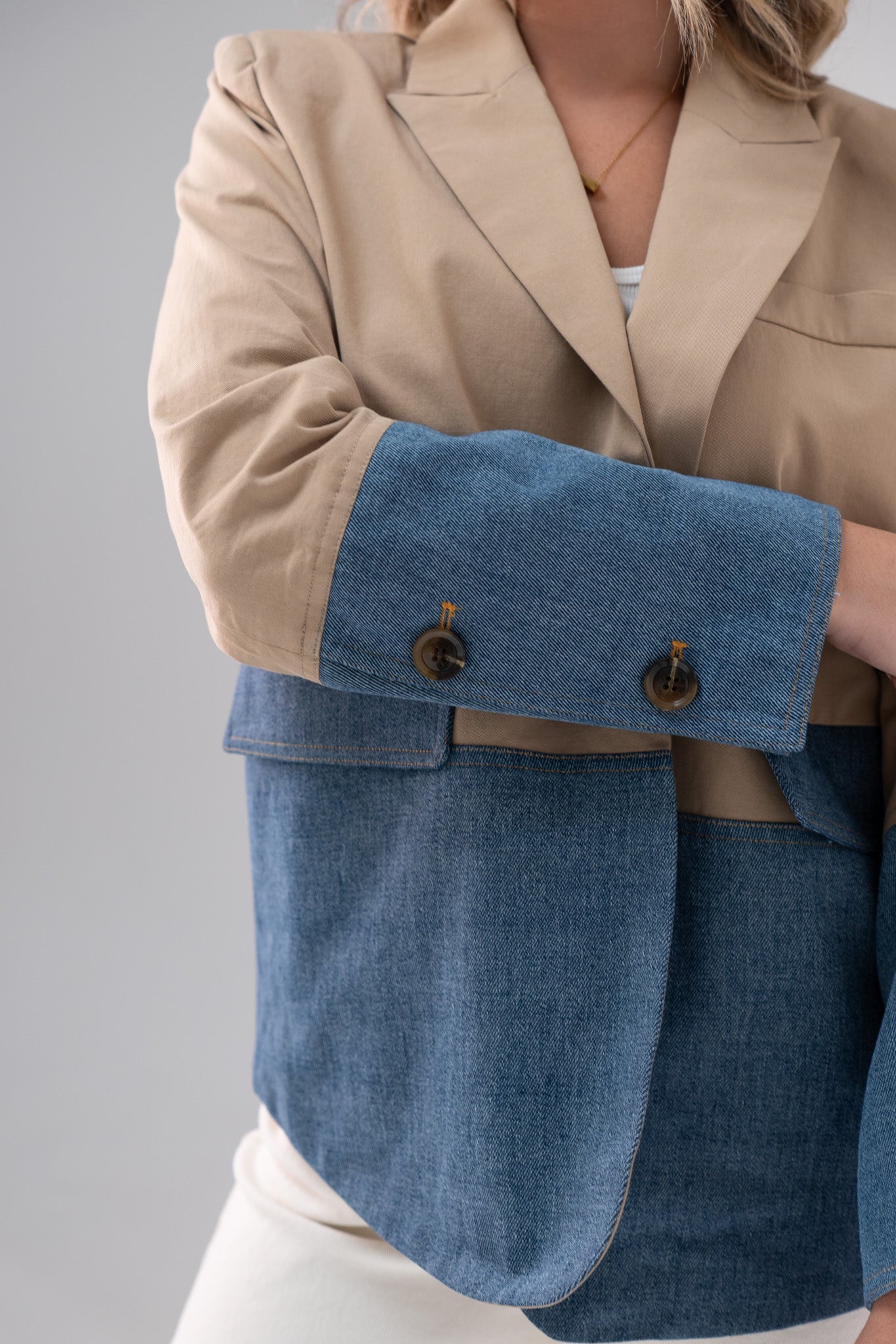 Jasmine Denim Contrast Blazer In Beige