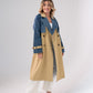 Jasmine Denim Contrast Trench Coat In Beige