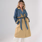 Jasmine Denim Contrast Trench Coat In Beige