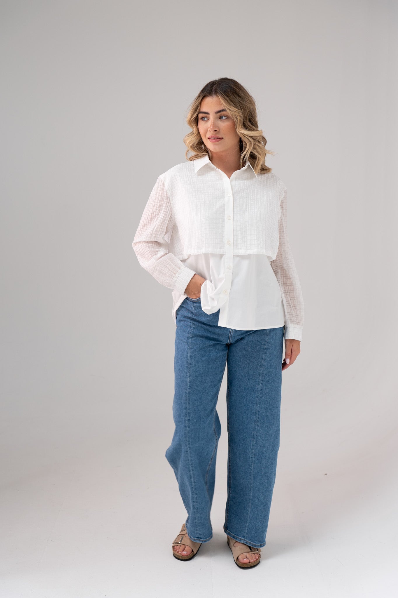 Jasmine Drawstring Contrast Shirt In White