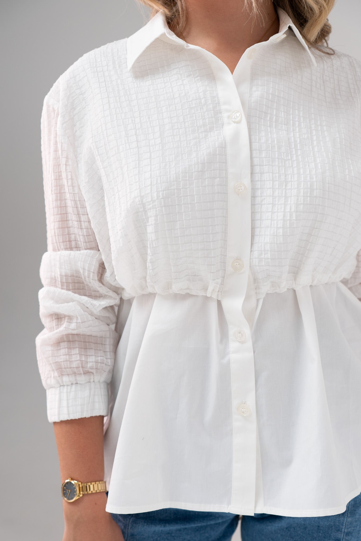 Jasmine Drawstring Contrast Shirt In White