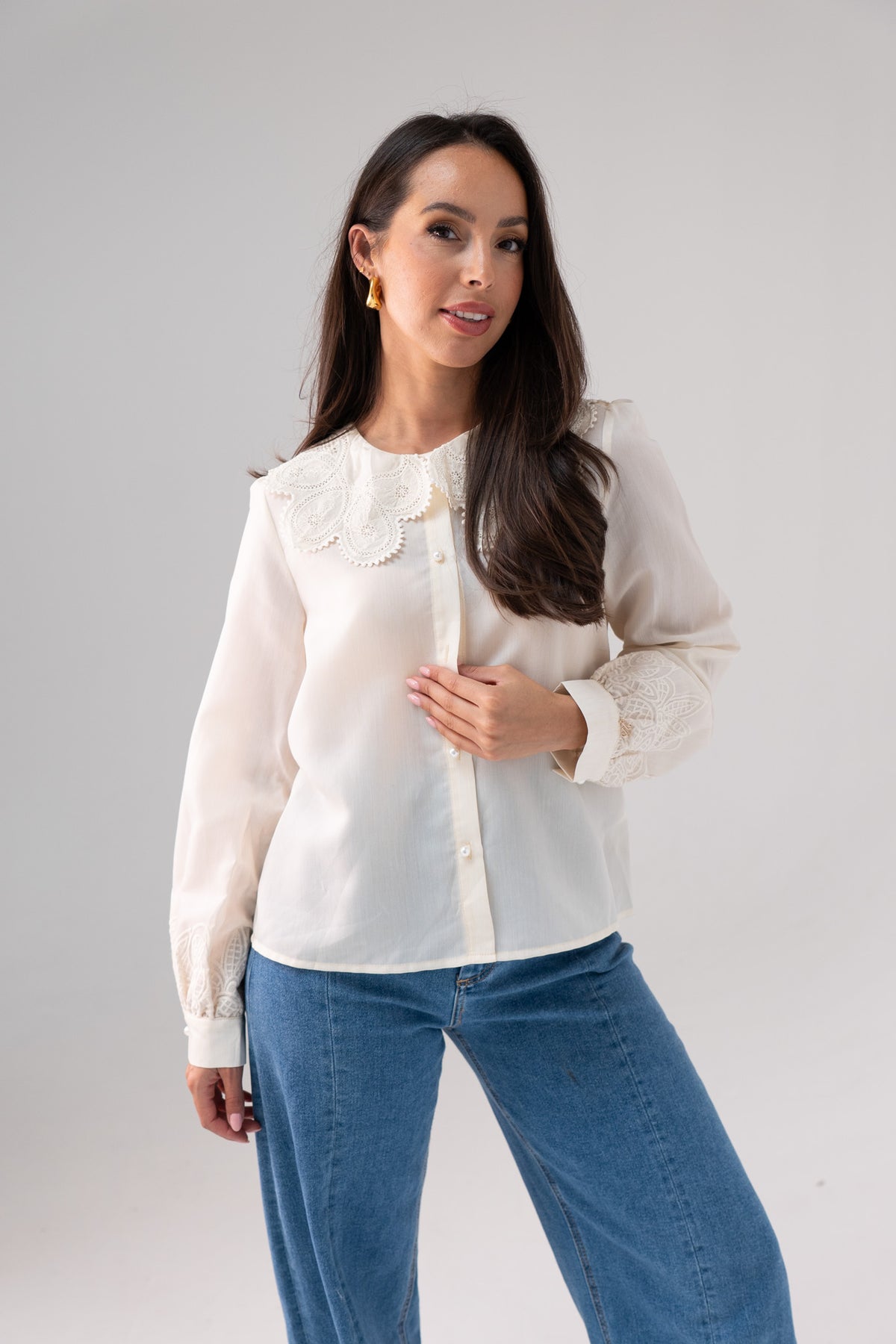 Jasmine Lace Collar Blouse In Cream