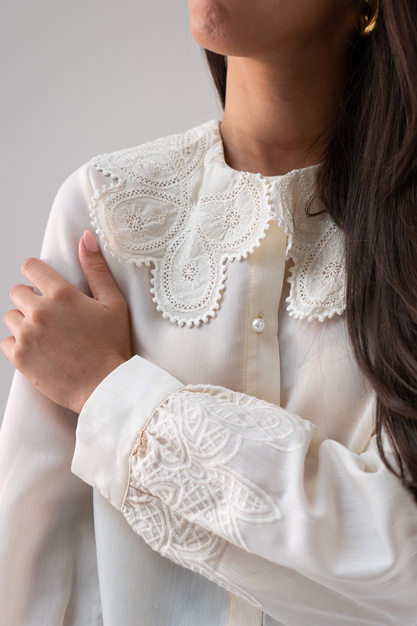 Jasmine Lace Collar Blouse In Cream