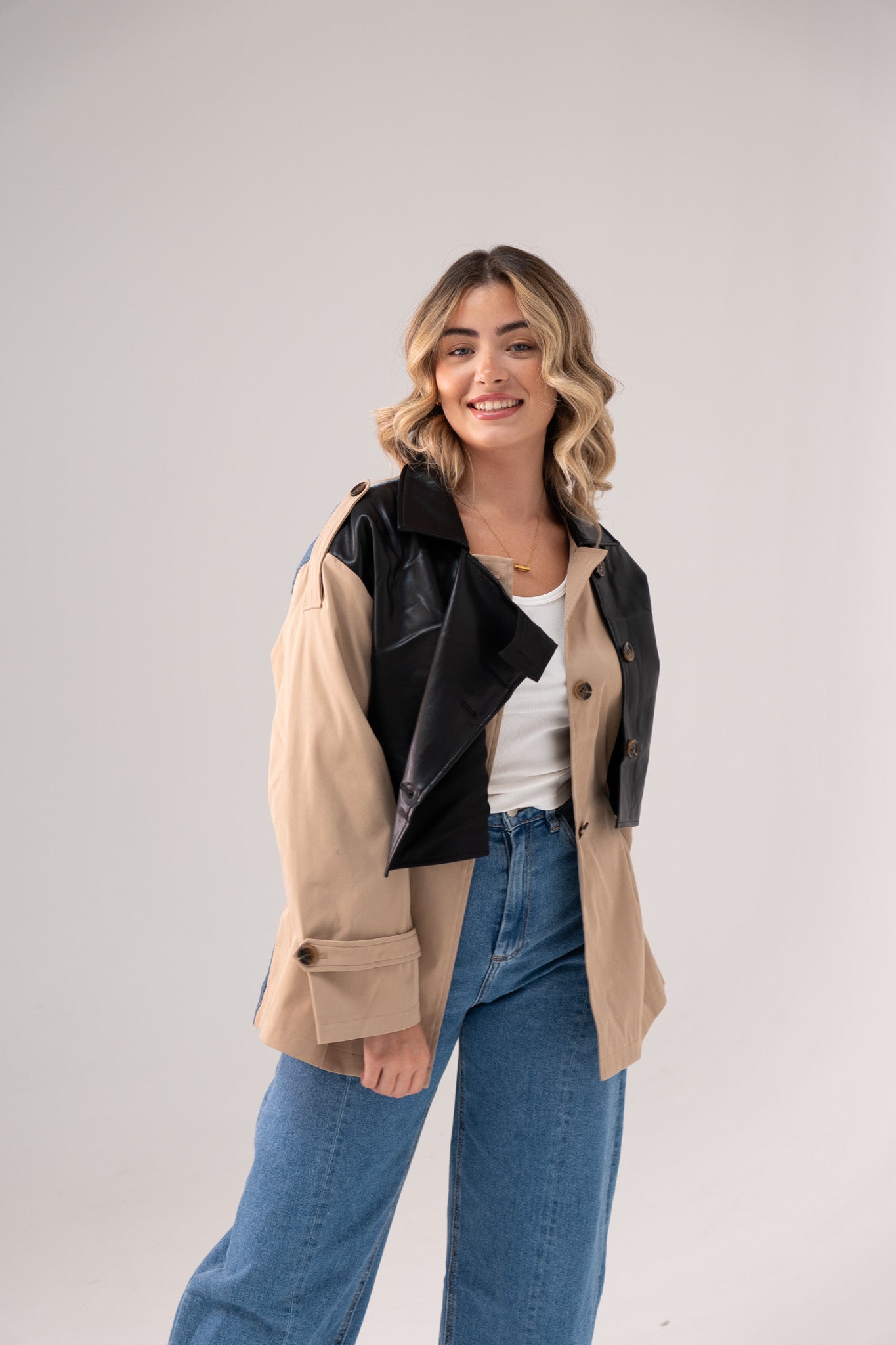 Jasmine Multi Contrast Jacket In Beige