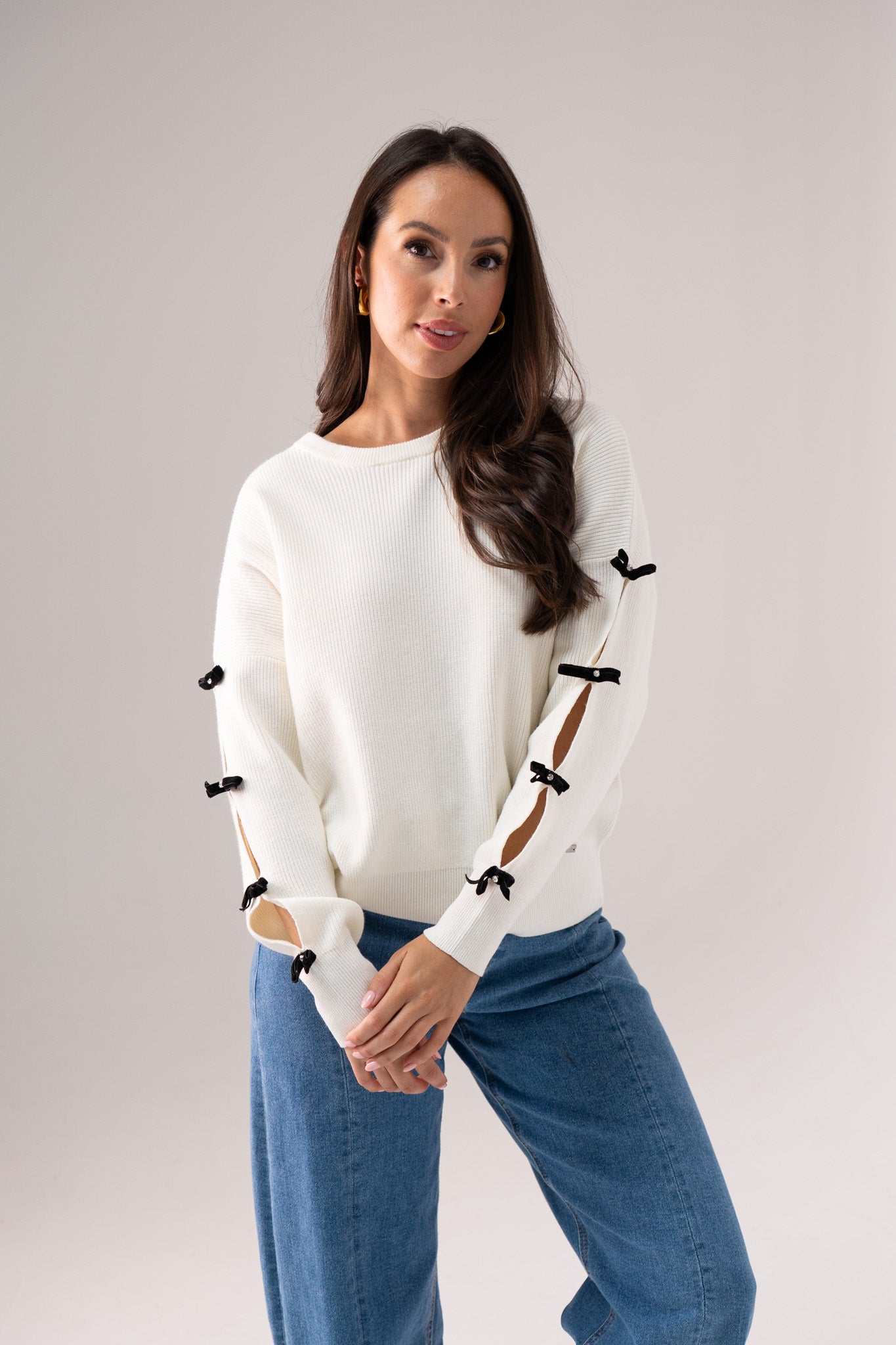 Jasmine Bow Sleeve Jumper In Ivory