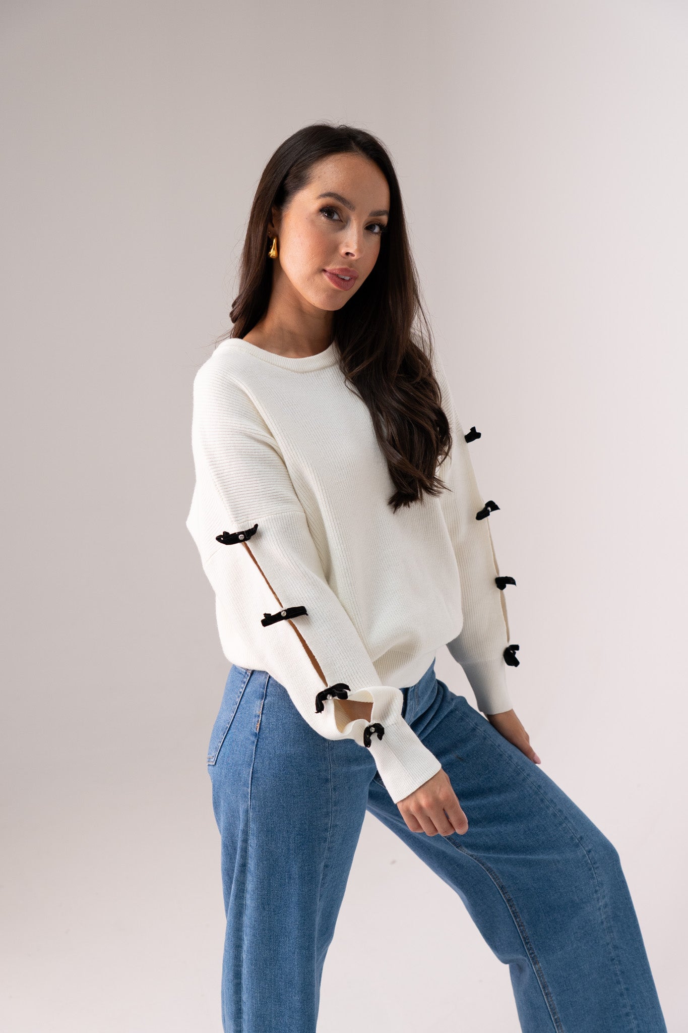 Jasmine Bow Sleeve Jumper In Ivory