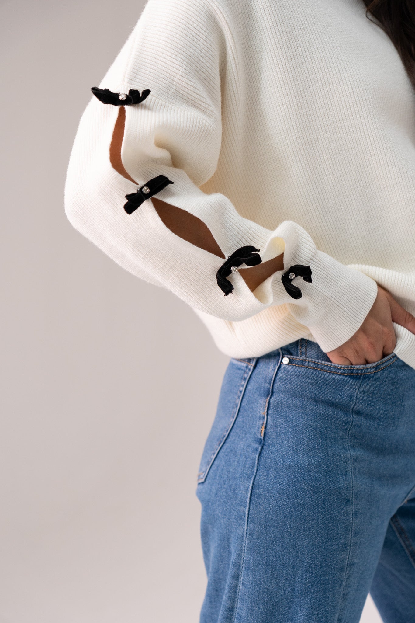 Jasmine Bow Sleeve Jumper In Ivory